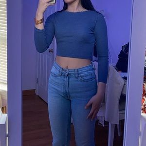 Cropped Blue Long Sleeve Top